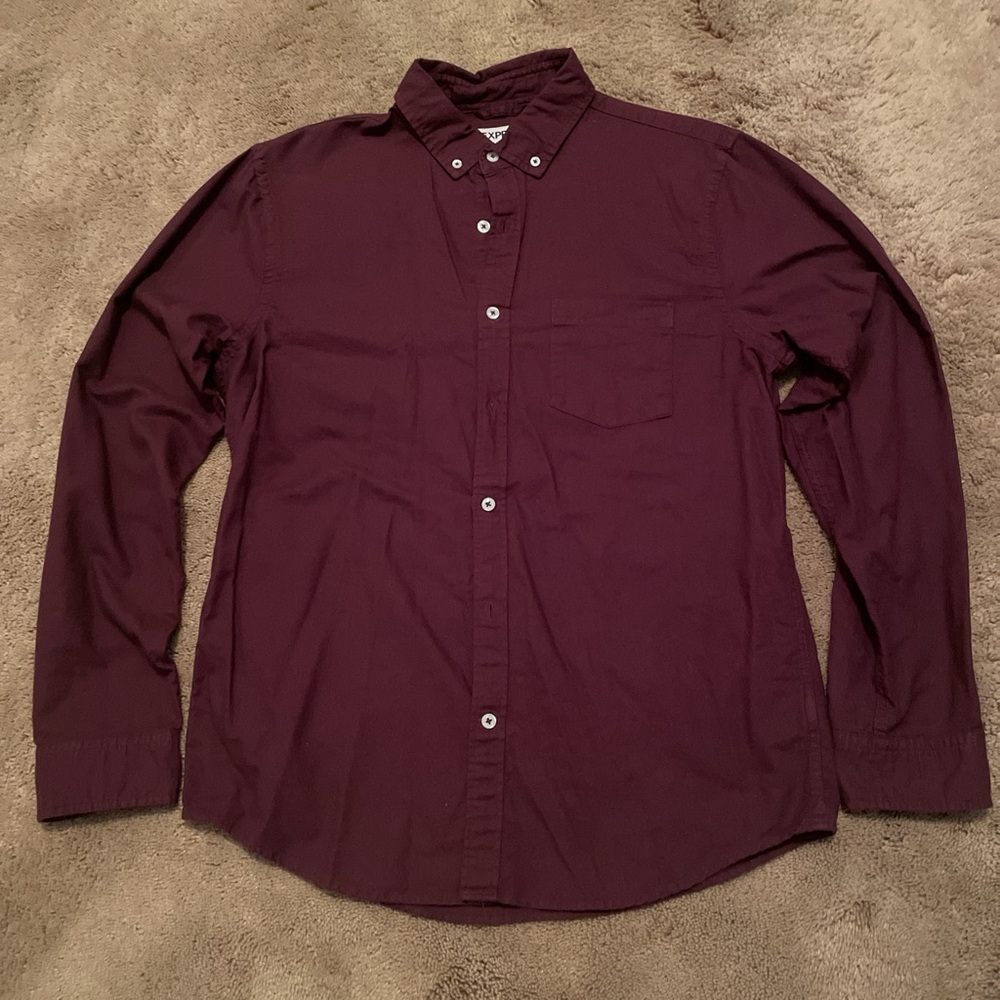 Express Men's Soft Wash Slim Fit Deep Burgundy Casual Shirt